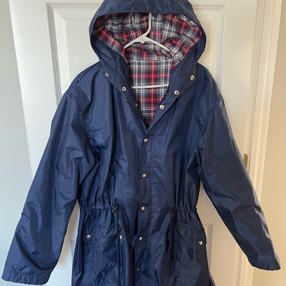 American Apparel Blue Jacket with Red and White Plaid Interior